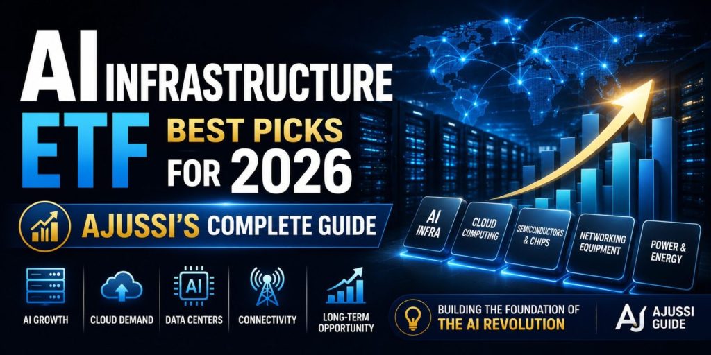 AI infrastructure ETF best picks for 2026 - data center and rising chart with AI investment themes