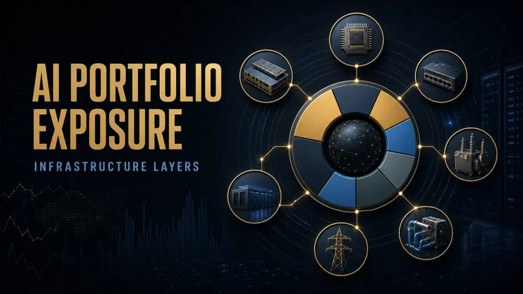 AI infrastructure portfolio exposure checker showing compute, memory, networking, power, cooling, grid and data center layers