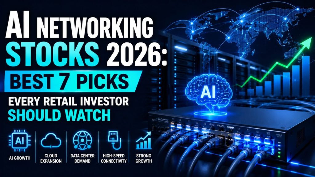AI networking stocks 2026 guide - network switch with high-speed cables and rising stock chart