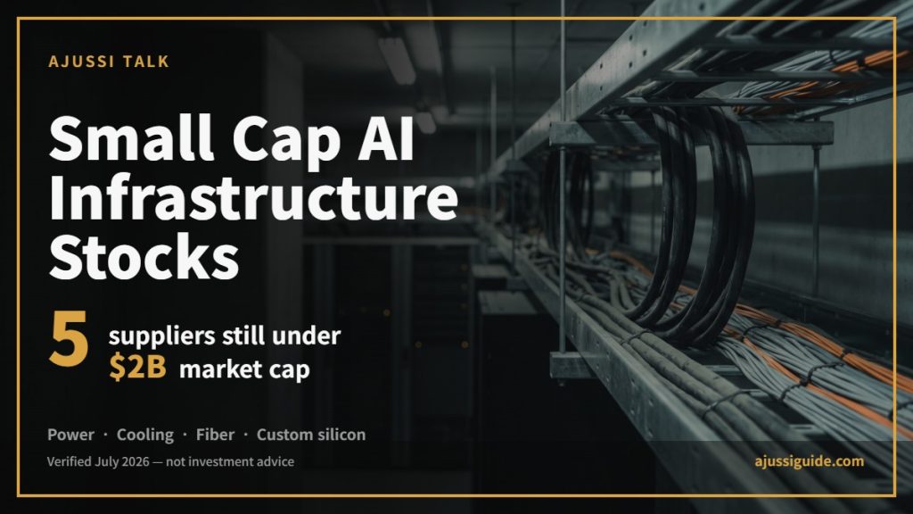 Small cap AI infrastructure stocks: cable trays carrying power and fiber inside a data center
