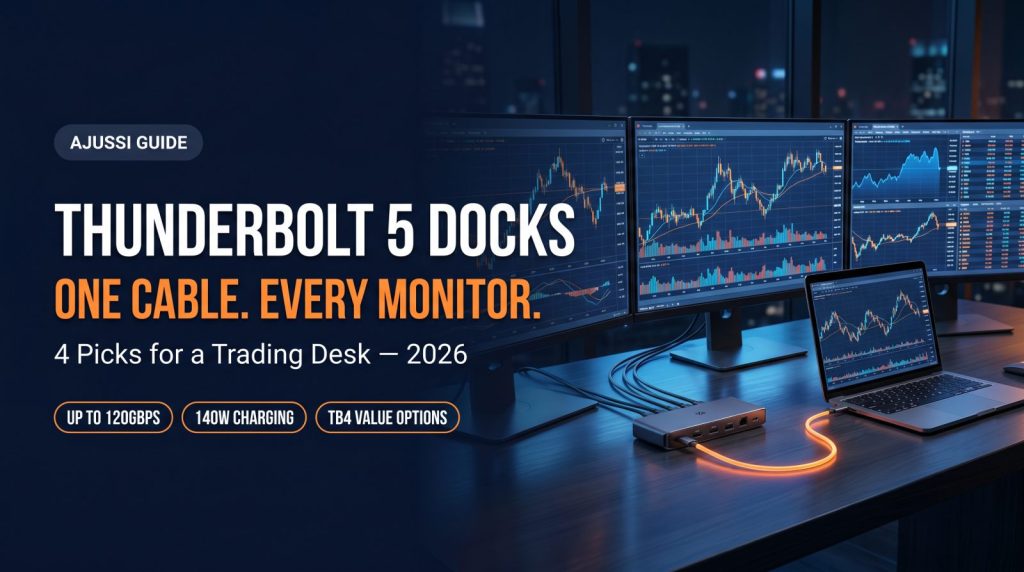 Thunderbolt 5 docking station - one cable trading desk setup with three monitors