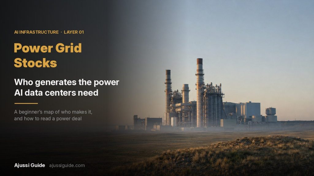 Power grid stocks: gas power plant at dawn supplying AI data centers
