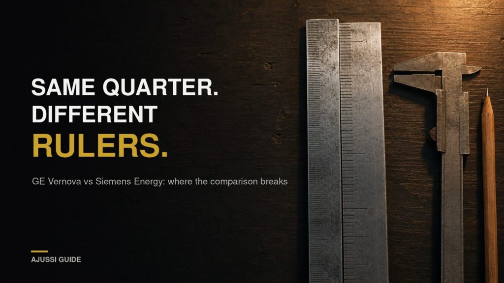 GE Vernova vs Siemens Energy cover: two metal rulers with mismatched graduations