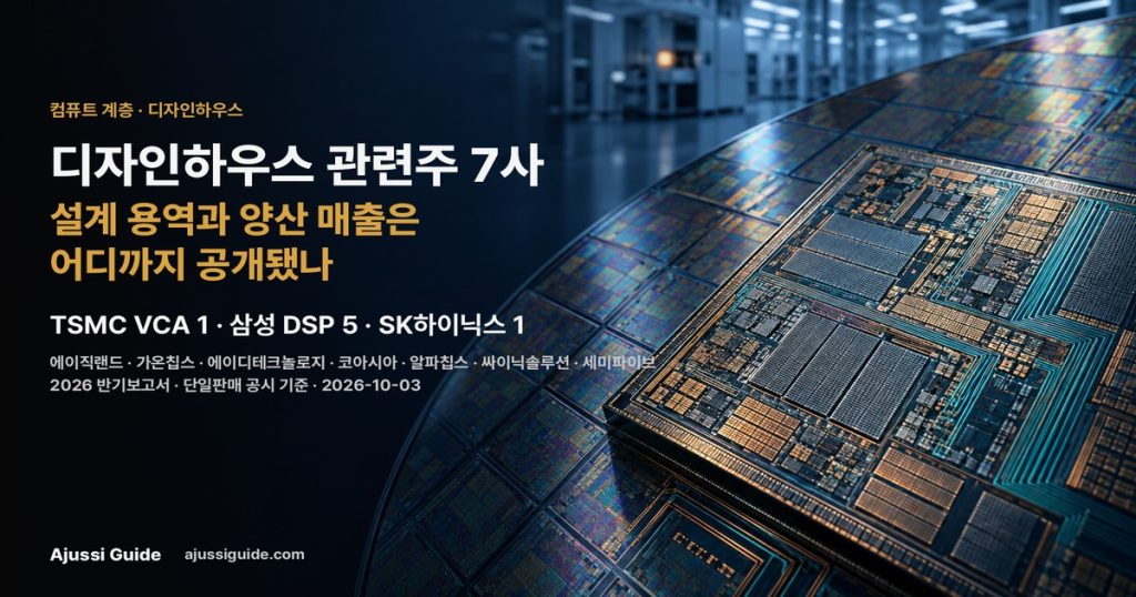 디자인하우스 관련주 7사 — 설계 용역과 양산 매출 공개 범위 (표지)