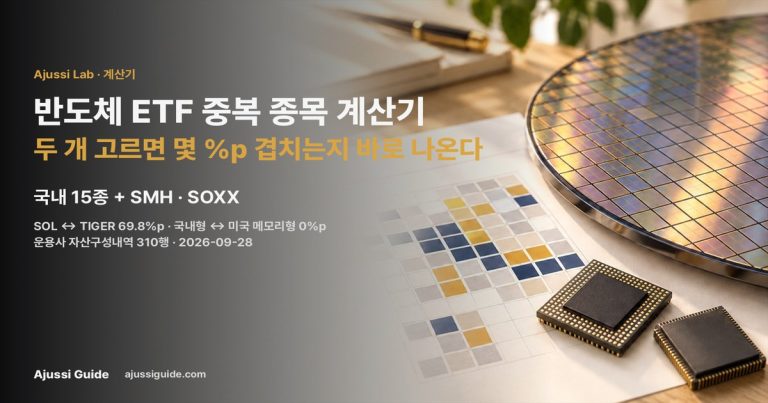 반도체 ETF 중복 종목 계산기, 17종 중 두 개 고르면 몇 %p 겹치는지 바로 나온다 1 반도체 ETF 중복 종목 계산기 — 표지