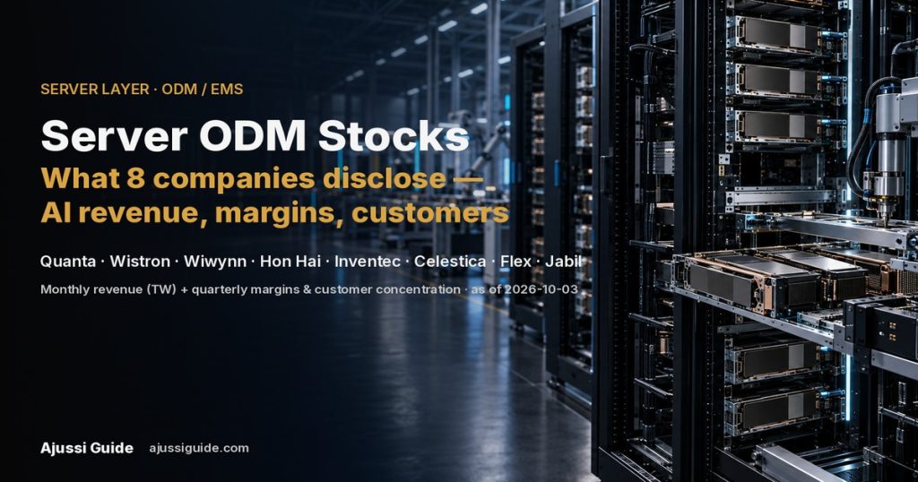 Server ODM Stocks — what 8 companies disclose about AI revenue, margins and customers (cover)