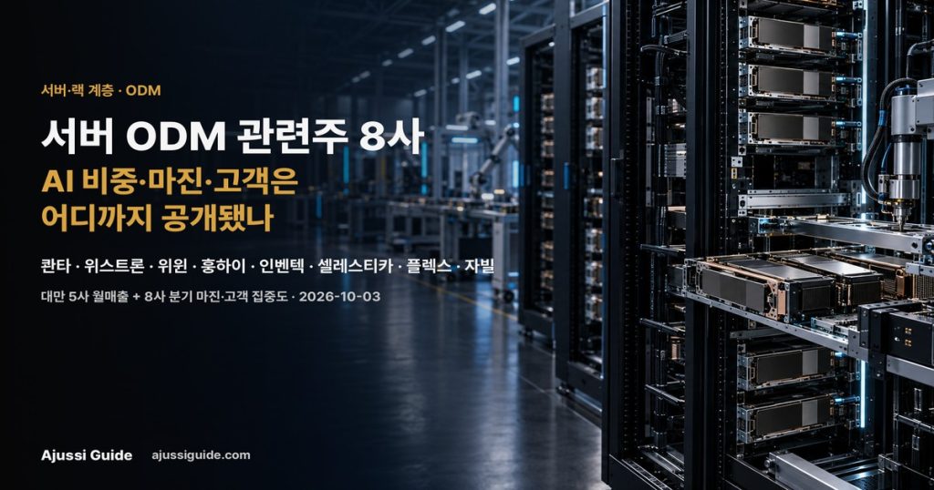 서버 ODM 관련주 8사 — AI 비중·마진·고객 공개 범위 (표지)